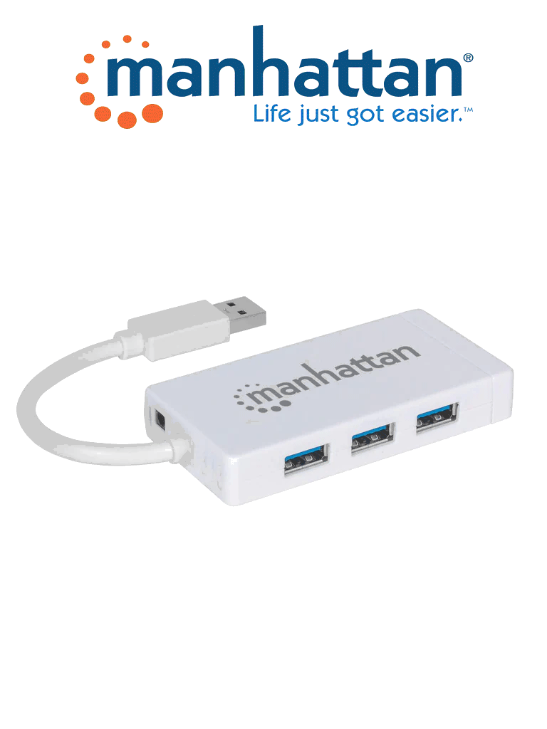 MANHATTAN 507578 - HUB USB 3.0 / 3 puertos / Adaptador Gigabit Ethernet / 5Gbps / Un puerto 10/100/1000 Mbps para UltraBook y Macbook®