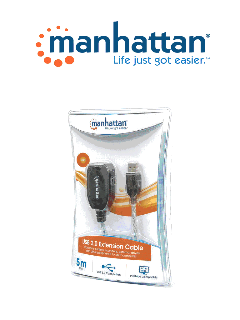 MANHATTAN 519779 - Cable Extensión Activa USB de Alta Velocidad 2.0 / Encadenable / A Macho / A Hembra / 5 m