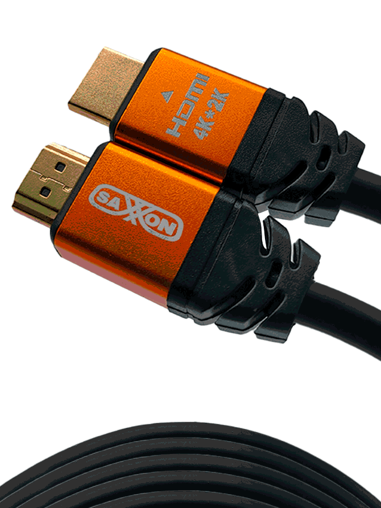 SAXXON SX100HDC - Cable HDMI de 10 metros de alta velocidad / Versión 2.0 / Resolución 4K / Canal de retorno de audio ARC / Video 3D / Blindado para reducir interferencias / Chapado en oro / Alta resistencia y durabilidad.