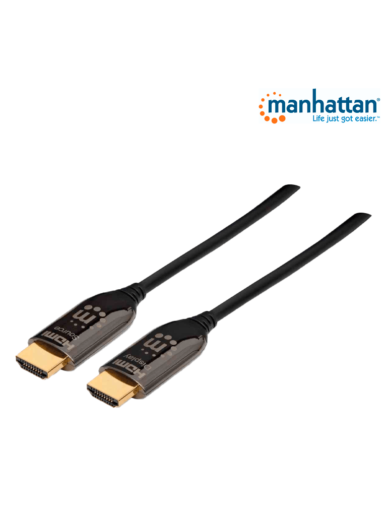 MANHATTAN 355445 - Cable HDMI Optico Activo Plenum de 50 Metros/ Resolución 4K@60Hz/ Soporta 3D y Canal Ethernet/ HDMI Macho a Macho/ Soporta Canal de Retorno de Audio ARC/ Admite Imagenes HDR/ Sobre Pedido