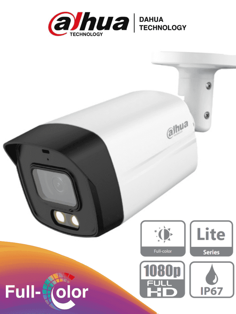 DAHUA HAC-HFW1209TLMN-LED - Camara Bullet Full Color de 2 Megapixeles/ 1080p/ Lente de 2.8mm/ 108 Grados de Apertura/ 40 Metros de Iluminación/ DWDR/ IP67/ Metal+Policarbonato/ Soporta: CVI/CVBS/AHD/TVI/