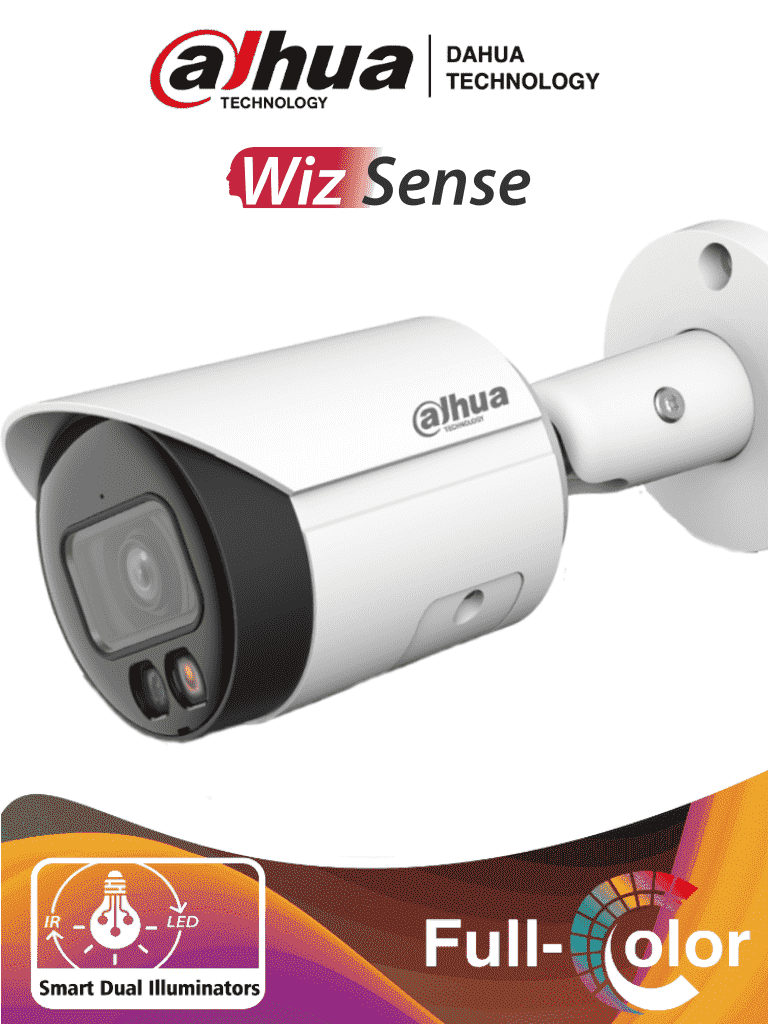 DAHUA IPC-HFW2449S-S-IL - Camara Bullet IP 4 Megapixeles/ Iluminador Dual Inteligente+Full Color/ WizSense/ Lente de 2.8mm/ 95 Grados/ Microfono Integrado/ 30 Mts de IR y Luz Visible/ Metal/ Ranura MicroSD/ WDR 120dB/ SMD Plus/ PoE FULLC IMD