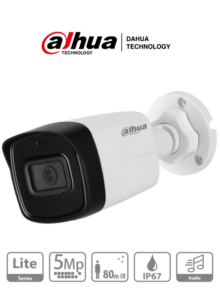 DAHUA HAC-HFW1500TL-A-28 - Camara Bullet de 5 Megapixeles/ Microfono Integrado/ Lente de 2.8mm/ IR de 80 Mts/ IP67/ Starlight/ CVI/CVBS/AHD/TVI/ 1CM