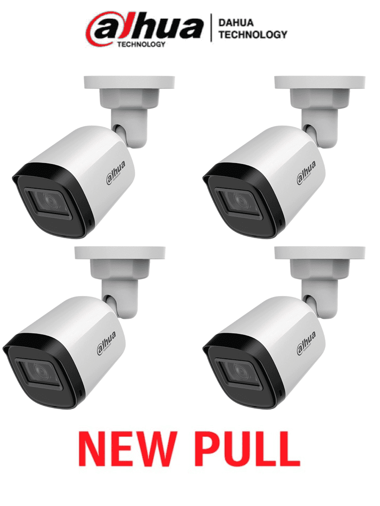 DAHUA DAHUA HAC-B1A21PAQ NEWPULL - Paquete Caja de 4 Camaras Bullet 1080P/ 82 Grados de Apertura/ Lente de 3.6mm/ IR de 20 Mts/ IP67/ TVI AHD y CVBS/ NEWP
