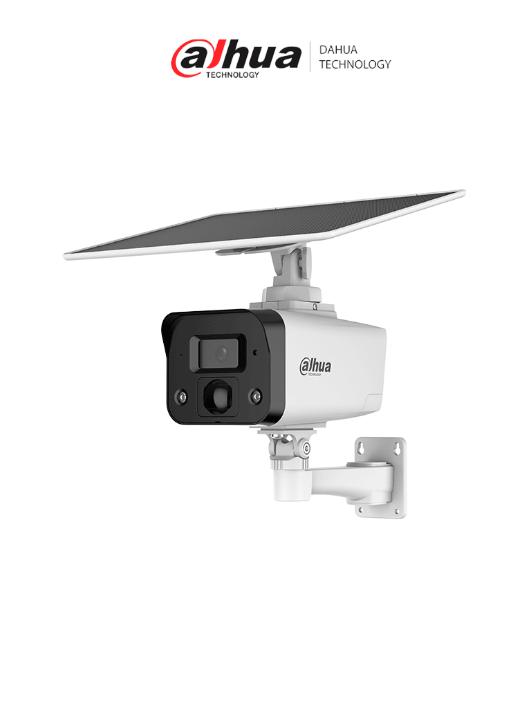 DAHUA IPC-HFW2441DG-4G-SP-B Cámara IP bullet 4G 4MP/panel solar/Batería/ SMD/ Sirena y luz de disuasión activa/Audio bidireccional/ Iluminador dual inteligente/IR 50 m/ luz cálida 30m/ Modo AOV vídeo siempre activo/ Ranura para Micro SD/ IP67/LoNuevo