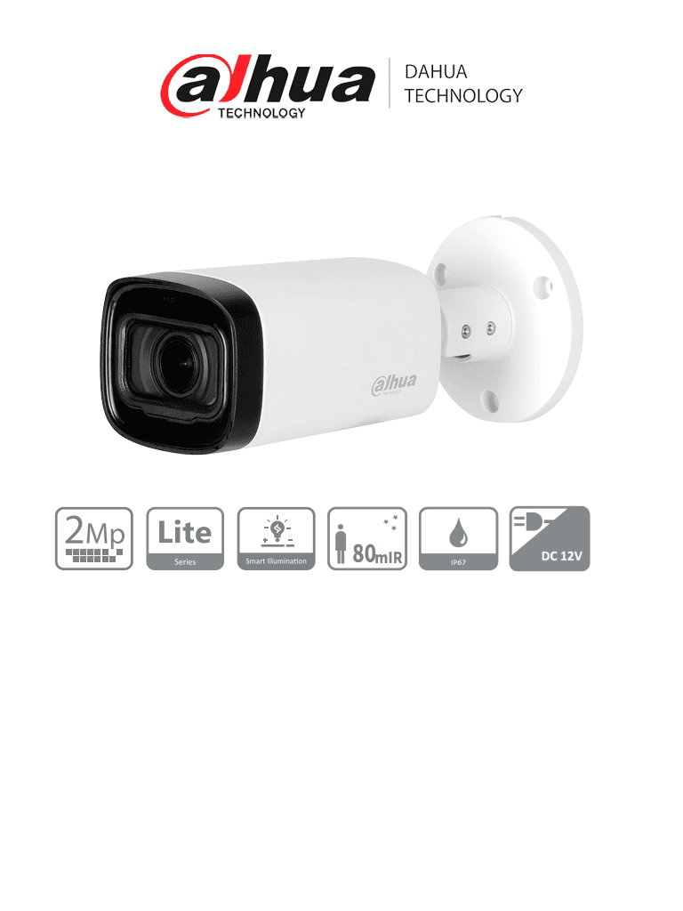 DAHUA HAC-HFW1200RN-Z-2712-S6 - Camara Bullet de 2 Megapixeles/ 1080p/ Lente Motorizado de 2.7 a 12 mm/ Super Adapt/ IR de 80 Metros/ Metalica/ IP67/ BLC/ HLC/ DWDR/ Soporta CVI/CVBS/AHD/TVI/ 1CM