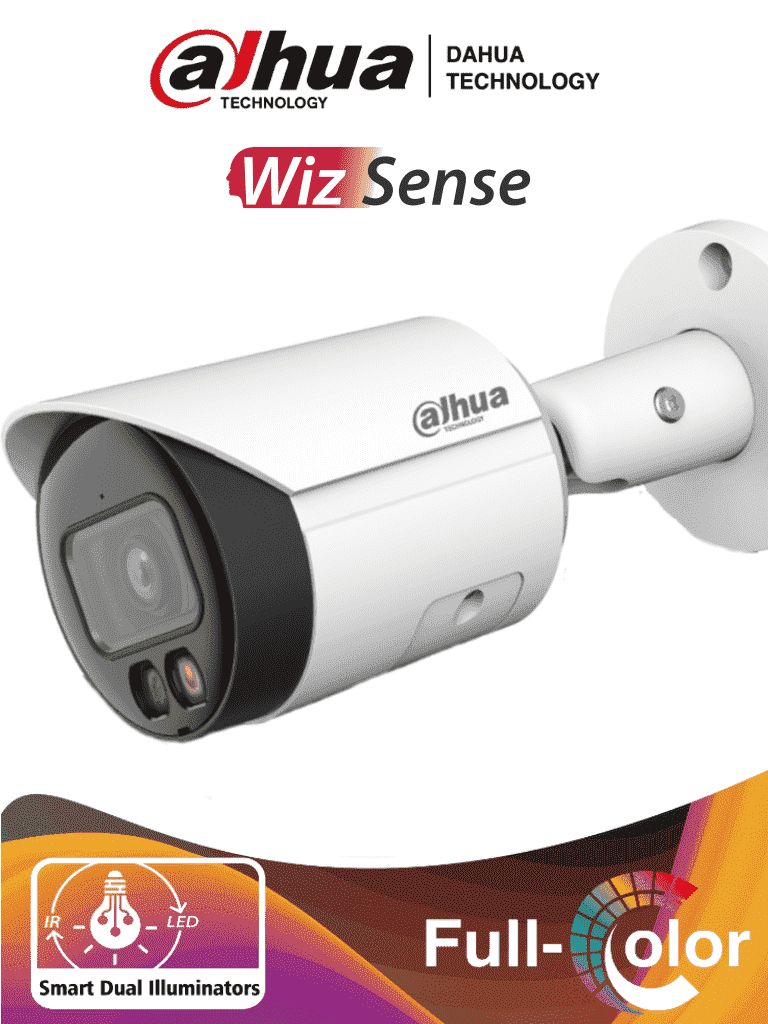 DAHUA IPC-HFW2249S-S-IL - Camara Bullet IP 2 Megapixeles/ Iluminador Dual Inteligente+Full Color/ WizSense/ Lente de 2.8mm/ 107 Grados/ Microfono Integrado/ 30 Mts de IR y Luz Visible/ Metalica/ Ranura MicroSD/ WDR 120dB/ SMD Plus/ PoE/ SwitchD2