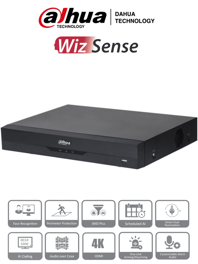 DAHUA XVR5116H-4KL-I3 - DVR de 16 Canales 4k/ 8 Megapixeles/ WizSense/ IA/ H.265+/ 16 Canales + 16 IP/ Hasta 32 Ch IP/ 2 Canales de Reconocimiento Facial/ SDM Plus/ Codificación con IA/ 1 Bahía de Disco Duro/ Funciones IoT & POS/ NuevoPrecio DMD