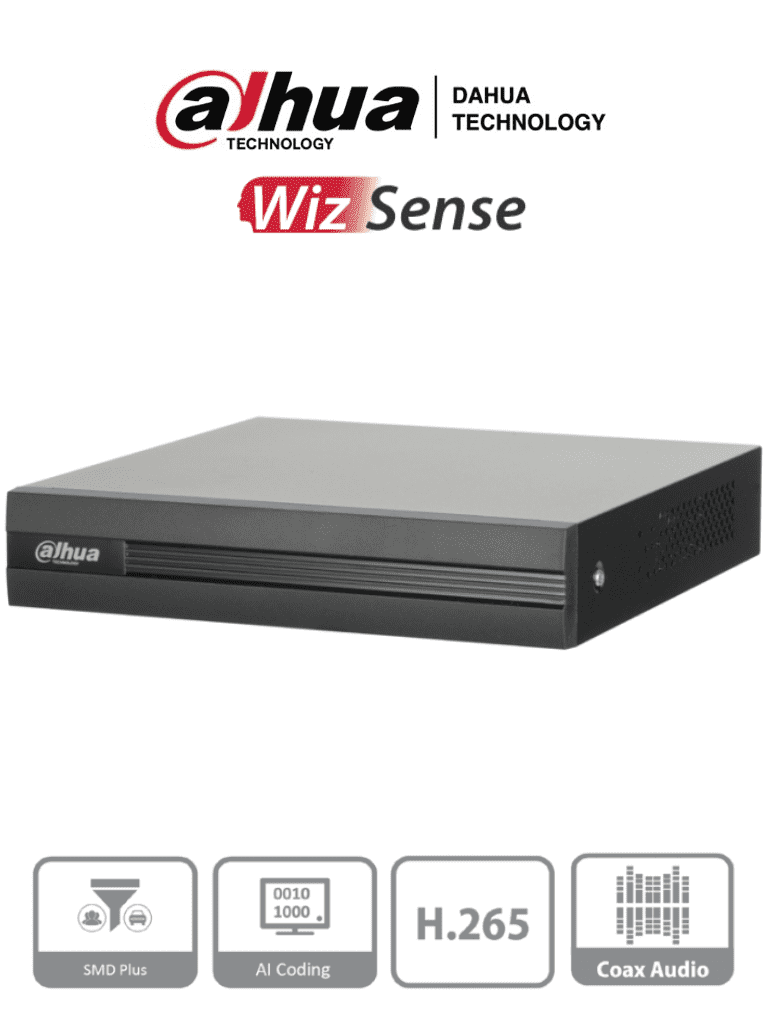 DAHUA XVR1B08H-I - DVR de 8 canales 5MP Lite con WizSense y H.265+. Soporta 8 canales + 4 IP, o hasta 12 canales IP. Con SMD Plus y búsqueda inteligente de humanos y vehículos. 1 puerto SATA de hasta 16TB. HDCVI9.0 5MVolDH