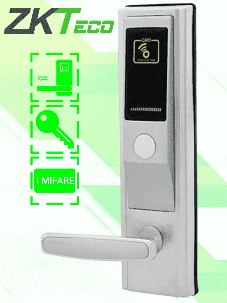 ZKTECO LH3600L - Cerradura Izquierda para Hotel con Tecnología Mifare 13.56 MHz, Compatible con Puertas de 35 a 55 mm de Grosor, Estándar Americano, con 5 Pestillos de Seguridad MCI2