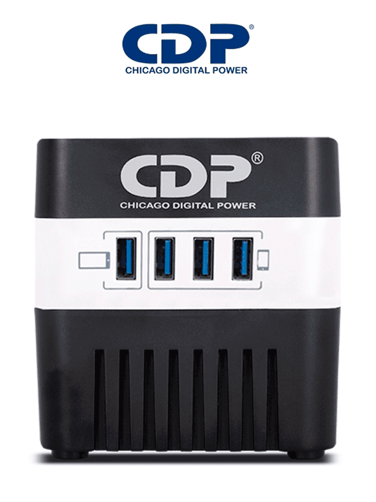 CDP RU-AVR604- Regulador de Voltaje / Supresión de Picos / 600VA / 300W / 4 Puertos USB para Carga de 2.1A Max / 4 Salidas Reguladas / Indicadores Led / Diseño Compacto PROMOCDP