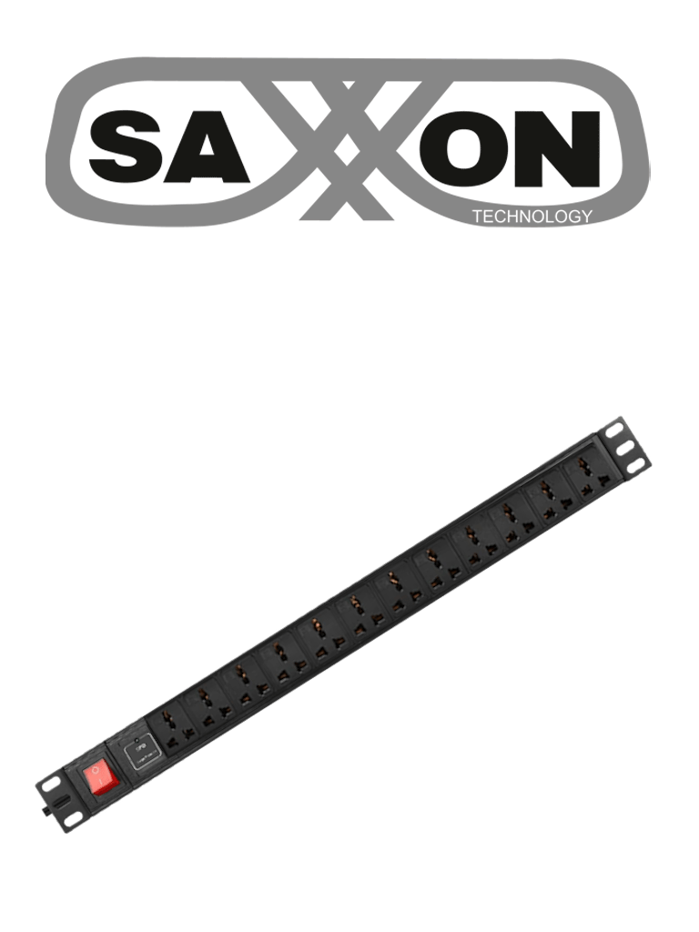 SAXXON SXPDU12P16A- Barra PDU con 12 Contactos Individuales , 16 Amp , 120V , 1UR , Protección contra rayos , Aleación de Aluminio