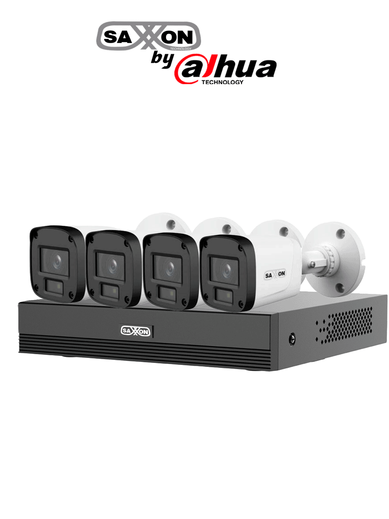 SAXXON SUA-KIT/XVR1E04-I/4-B20P-0280B - Kit 4 Canales HDCVI 1080P/ 4 Cámaras B20P 2.8mm Apertura Hasta 100°/ Grabador Soporta Hasta 5 Canales IP y Detección de Movimiento Inteligente/ Policarbonato/ LoNuevo SAXI GSA GSS