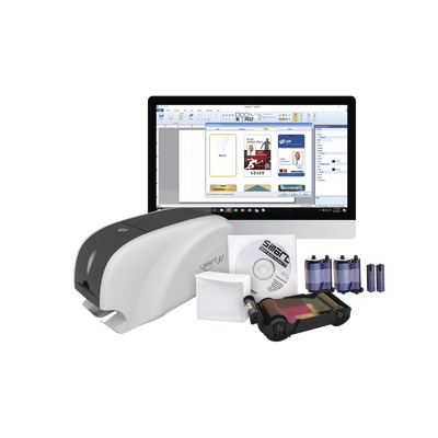 Kit Impresora de tarjetas PVC/ Una Cara /incluye: 2 x Ribbons, 100 Tarjetas PVC, Software, Kit Limpieza, Garantia 3 Años, Mascara de Seguridad UV