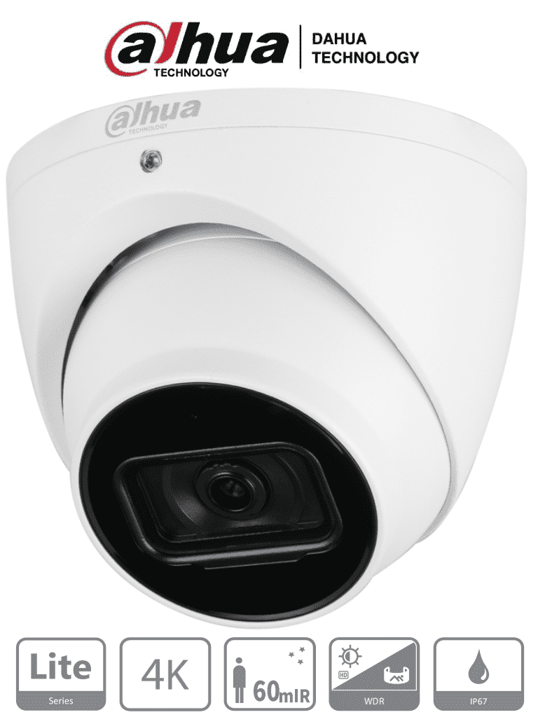 DAHUA DH-HAC-HDW1801TN - Camara Domo 4k/ 8 Megapixeles/ Lente de 2.8mm/ 106 Grados de Apertura/ IR de 60 Metros/ Metalica/ WDR Real de 120 dB/ IP67/ Soporta: CVI/CVBS/AHD/TVI/ 4K TopDahua 1CM