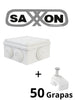 SAXXON SWD015LMG5MMC - Paquete de Caja de Conexiones 8 Entradas 150x150x70mm con Bolsa de Grapas Cuadradas de Pared de 6mm de alto Color Blanco 50 piezas