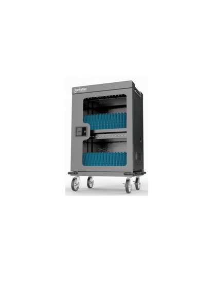 MANHATTAN 102353 - Gabinete de carga con 32 puertos/ Puerta de vidrio / USB-C - 576 W 32 puertos USB-C PD / amplias bahías para Chromebooks, tabletas y teléfonos, hasta 18 W por puerto / con ventilación / carcasa metálica, negro PROMOMAYO