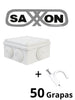 SAXXON SWD015LMGNCC5MMR - Paquete de Caja de Conexiones 8 Entradas 150x150x70mm con Bolsa de Grapas Redondas de Pared de 6mm de alto Color Blanco 50 piezas