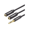 Cable Adaptador/Divisor de Audio de 3.5mm Macho a 2 Terminales de 3.5mm Hembra / 25 cm de Longitud / Cable TPE / Color Negro