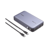 Power Bank de 20000mAh | 3 Salidas 100W Max. | USB-A + 2 USB-C | PD 3.0 | QC3.0 | FCP | SCP | Pantalla Inteligente | Carcasa Ignifuga | Color Gris | Incluye Cable USB de 50cm | Carga tu Laptop de Manera Segura.