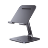 Soporte de Aluminio para IPad & Tablet | Plegable |Angulo Ajustable de 180° y 270° | Base Antideslizante | Protección de Silicona | Amplia Compatibilidad con dispositivos de 7.9'' a 12.9'' | Aluminio Solido | Color Gris