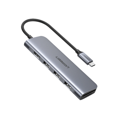HUB USB-C Multipuertos / HDMI 4K@30Hz / 3 Puertos USB-A 3.0 / Lector Tarjeta SD+TF (Uso Simultáneo) / 6 en 1 / Carcasa de Aluminio.