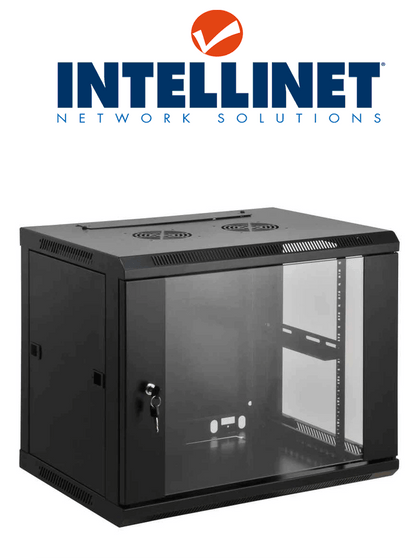 INTELLINET 711753 - Gabinete mural de 19 / 6UR / Ensamblado / Color Negro /Carga máxima de 60 KG / Para montaje en rack de 19 / Puerta de cristal templado / Apertura de puerta 180° Sobre Pedido