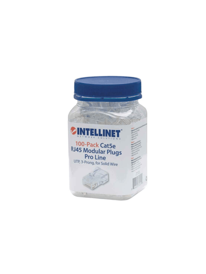 INTELLINET 790512 Plugs Modulares Intellinet RJ45 de 8 posiciones Cat 5e / Bote con 100 piezas / Contactos con chapa de oro de 50 µ / Admite 24 a 26 AWG