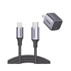Kit de Cargador de 20w Tecnología GaN y Cable Lightning Certificado MFi / Incluye 1 Pza. 90902 / 1 Pza. 60759 / Tecnología Inteligente / Carga Rápida / Cable de 1 Metro / Carcasa de Aluminio / Nylon Trenzado