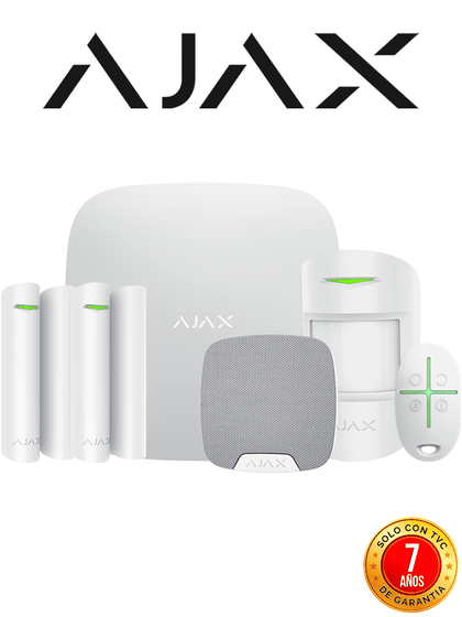AJAX KIT RESIDENCIAL - Panel de alarma Hub2Plus conexión Ethernet / WiFi / LTE, APP “AJAX PRO” iOS y Android , 1 sensor de movimiento, 2 detectores para puerta o ventana, 1 control remoto y una sirena interior inalámbrica color Blanco RESIDENCIAL