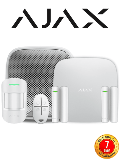AJAX KIT RESIDENCIAL EXT - Panel de alarma Hub24G conexión Ethernet/ 4G color Blanco/ APP “AJAX PRO” iOS y Android, 1 sensor de movimiento, 2 detectores para puerta o ventana, 1 control remoto y una sirena EXTERIOR inalámbrica RESIDENCIAL