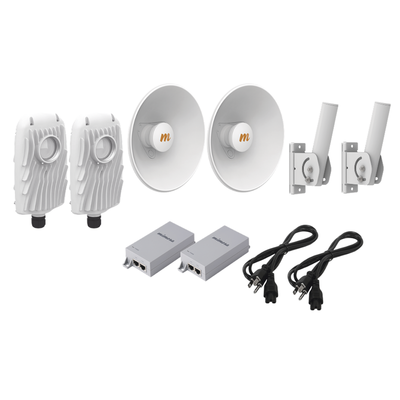 Kit de 2 radios B5X con kit de antenas de (25 dBi), rango de frecuencia extendida (4.9 a 6.4 GHz), incluye inyector POE, cable de alimentación y 2 FLEXIMOUNT-XL para alineación, distancia de hasta 10 km