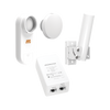 Kit de radios C5X, rango de frecuencia extendida (4.9 a 6.4 GHz), incluye inyector POE, montaje universal para tubo o poste Y una antena de 12 dBi