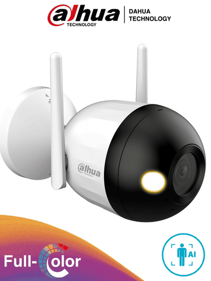 DAHUA F2C-LED - Cámara IP Bullet Wifi de 2 Megapíxeles/ Full Color/ Microfono Integrado/ 30 Mts de Luz Visible/ Ranura para MicroSD/ Lente 2.8mm/ IA con Detección de Humanos/ IP67/WifiDahua IMDDHWifi MCI2 WDA