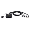 Switch KVM | USB FHD HDMI | de 2 puertos en formato cable | 1920x1080 @ 60Hz (FHD)| HDCP 1.4 | Conecta y controla 2 equipos con un solo monitor, teclado y mouse