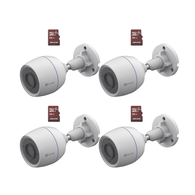 Kit de Camaras WiFi, Incluye 4 Piezas CS-H3C y 4 Piezas HS-TF-E1/32G / Detección de Movimiento
