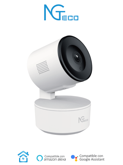 NGTECO NGC2301 - Cámara PT WiFi / 1080p / Distancia IR 5 metros / Detección de movimiento / Movimiento 355° horizontal, 80° vertical / Almacenamiento Local y en la Nube / Control Remoto / Audio Bi-direccional / Funciona con Alexa NG ZK9 MCI2