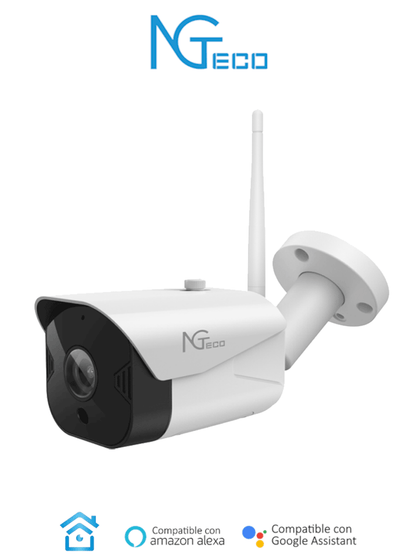 NGTECO NGC401 - Cámara Bullet WiFi / 1080P / Distancia IR 15 metros / Almacenamiento local y en la nube / Control Remoto / Audio Bi-direccional / Funciona con Alexa NG ZK9