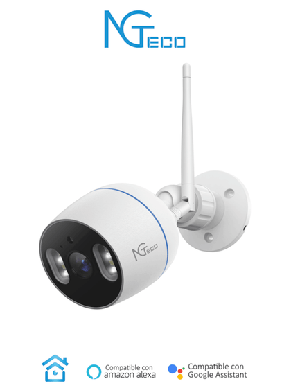 NGTECO NGC501 - Cámara Bullet WiFi / 1080P / Lente 3.6mm / Visión Nocturna / Almacenamiento local y en la nube / Control Remoto / Audio Bi-direccional / Funciona con Alexa NG ZK9