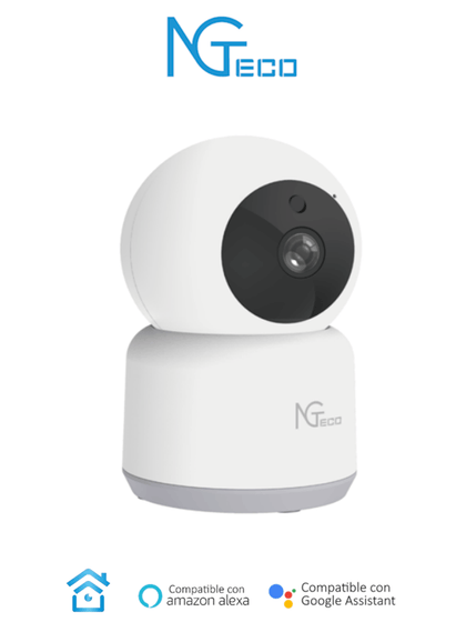 NGTECO NGC2401 - Cámara PT WiFi / 1080p / Lente 3.6mm / Visión panorámica e inclinación / Visión Nocturna / Almacenamiento Local y en la Nube / Control Remoto / Audio Bi-direccional / Funciona con Alexa NG ZK9