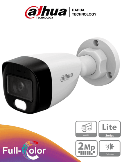 DAHUA HAC-HFW1209CM-A-LED-0280B-S3 - Cámara Bullet Full Color 1080p lente de 2.8 mm y ángulo de 108°. Micrófono integrado, WDR digital y 20 m de iluminación. Carcasa metálica IP67 para máxima resistencia. Compatible con CVI, CVBS, AHD y TV. M1