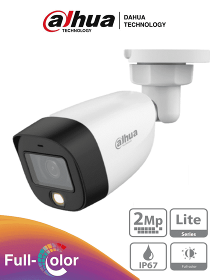 DAHUA HAC-HFW1209C-LED - Cámara Bullet Full Color 1080p/ Lente de 2.8 mm/ 106 Grados de Apertura/ Luz Blanca de 20 Mts/ DWDR/ Starlight/ IP67/ Soporta CVI/AHD y CVBS/ PromoFullColor