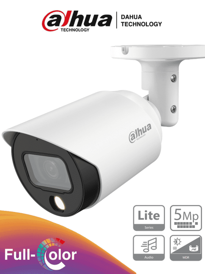 DAHUA HAC-HFW1509T-A-LED - Cámara Bullet Full Color de 5 Megapixeles/ Lente de 3.6 mm/ Micrófono Integrado/ Leds para 20 Metros/ Metalica/ WDR de 120 dB/ IP67/ PromoFullColor 1CM