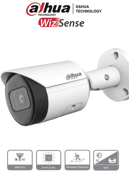 DAHUA IPC-HFW2541E-S S2- Camara IP Bullet de 5 Megapixeles/ WizSense/ Lente de 2.8mm/ 97 Grados de Apertura/ IR de 30 Metros/ SMD Plus/ Microfono Integado/ PoE/ Ranura para MicroSD/ IP67/ WDR Real de 120 dB/ IMD