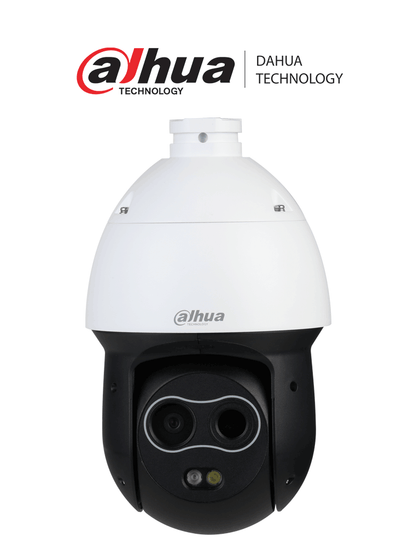Dahua DH-TPC-SD2241-T - Cámara Domo Térmica con 4MP, Inteligencia Artificial, luz blanca, altavoz y LED IR de 35m. Ofrece monitoreo térmico de 7mm y lente visible de 8mm, con protección IP66 y amplio rango de vigilancia.