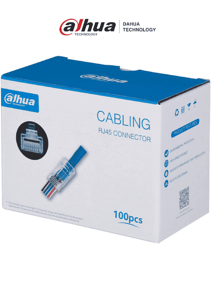 DAHUA PFM976-531-PT - Caja con 100 Plugs Pass through RJ45 Cat5e/ Chapado de Oro de 15 U/ Clasificación de Resistencia al Fuego UL94V-2 / LoNuevo CONEEN