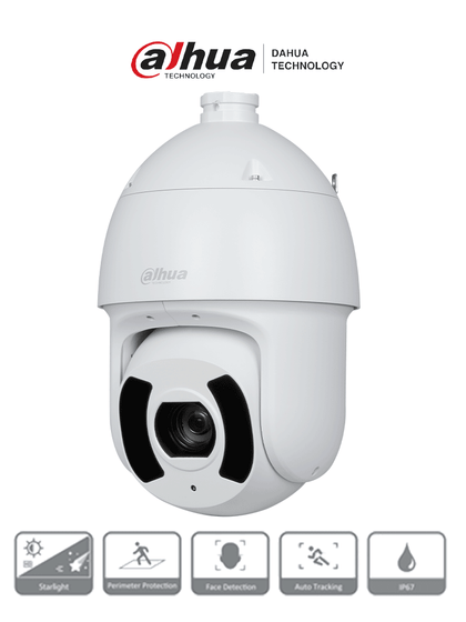 DAHUA DH-SD6CE245GB-HNR - Cámara IP PTZ 2MP con WizSense, zoom óptico 45x, Starlight, IR 250m, Autotracking 3.0, SMD 4.0, detección de rostros, protección perimetral, PoE+, IP67, IK10 IMD