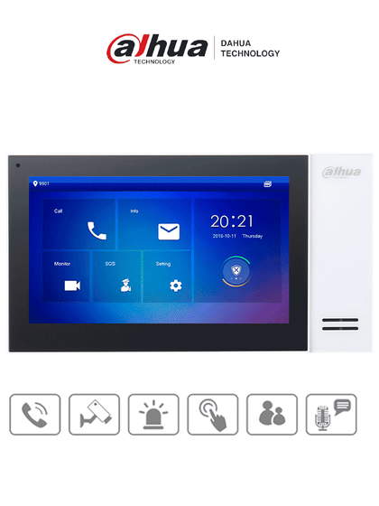 DAHUA VTH2421FW-P - Monitor IP de 7 Serie Pro con pantalla táctil, 8GB de memoria, PoE estándar, ranura MicroSD, admite 9 monitores adicionales, llamada grupal, videos, mensajes y 6 entradas/salidas de alarma / VDP