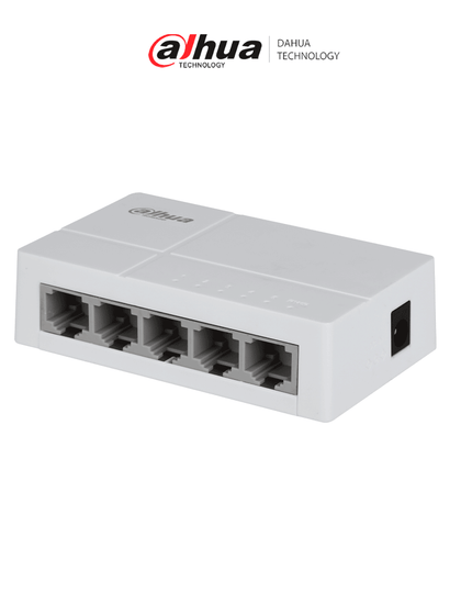 DAHUA DH-SF1005L - Switch para Escritorio 5 Puertos Fast Ethernet con velocidad de transmisión de 10/100 Mbps en un diseño compacto. Su capa 2 soporta un switching de hasta 1 Gbps y una velocidad de reenvío de 0.744 Mbps. SwitchDpxv VolDH