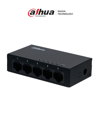DAHUA PFS3005-5GT - Switch Gigabit de 5 Puertos No Administrable/ Capa 2/ 10/100/1000 Base-T/ Carcasa Metalica/ Switching 10G/ Tasa de Reenvio de Paquetes 7.44 Mbps/ Memoria Bufer de Paquetes 1Mb/ Con Proteccion de Descargas/ SwitchDpxv